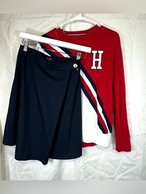 Tommy Hilfiger Collegiate sweater and Navy Preppy Mini Skirt Outfit
